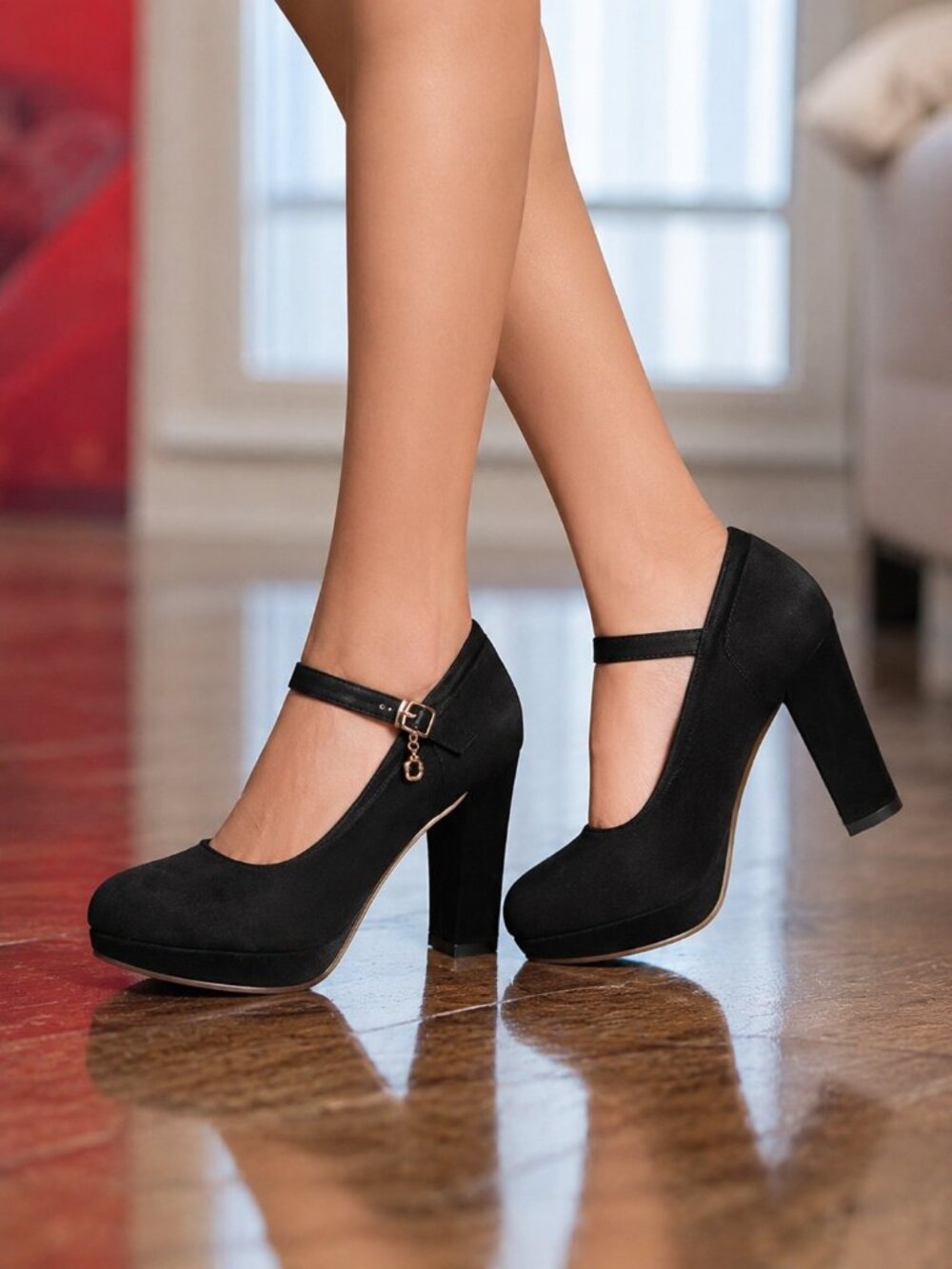 Black Platform Heels Chunky Heel Pumps Size EU 38 / US 7.5–8